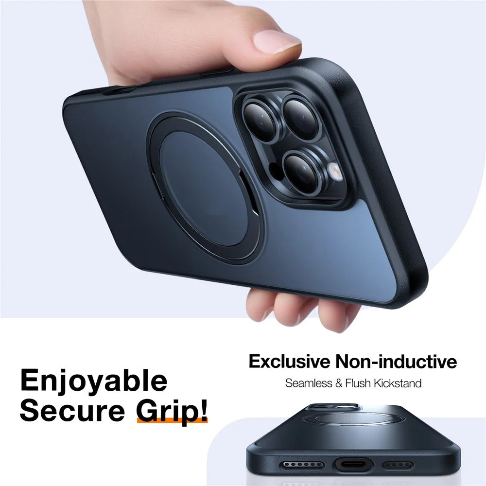 TORRAS Ostand O1 Guardian Series for iPhone 16 Pro Max Case Rotating Kickstand TPU+PC Phone Cover Compatible with MagSafe - Black - 6
