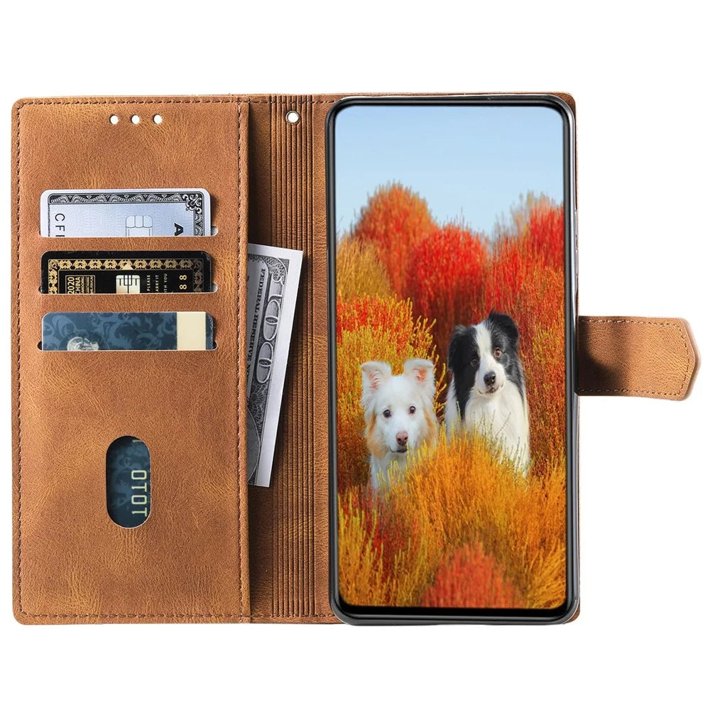 TTUDRCH Style 004 For Samsung Galaxy S25 Leather Case RFID Blocking Wallet Stand Phone Cover with Strap - Brown - 2