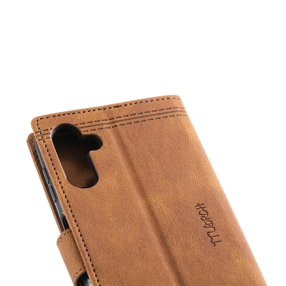 TTUDRCH Style 004 For Samsung Galaxy S25 Leather Case RFID Blocking Wallet Stand Phone Cover with Strap - Brown - 6