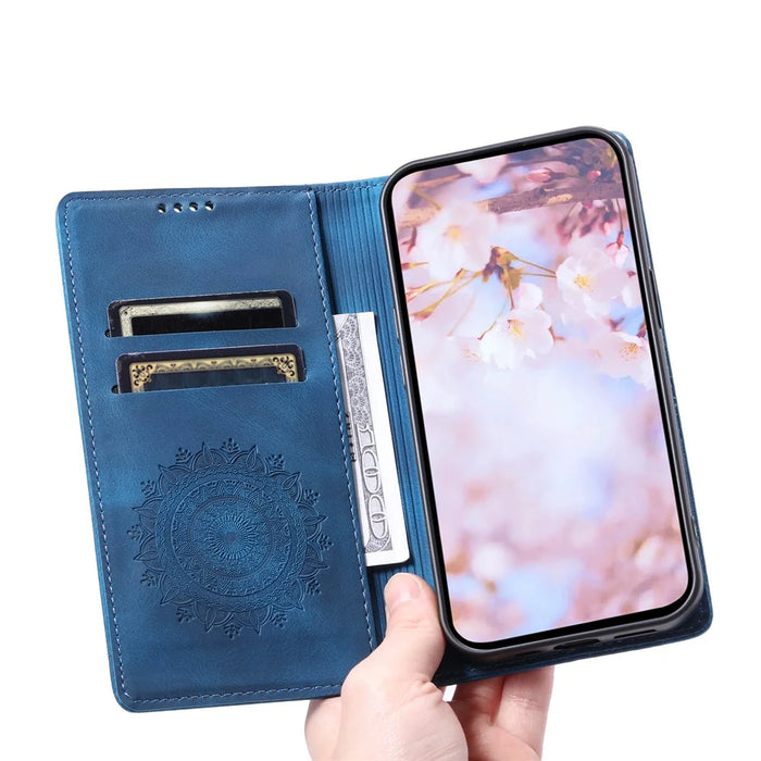 Style 010 For Samsung Galaxy S25 Case Mandala Pattern Magnetic Closing Leather Phone Cover - Blue - 5