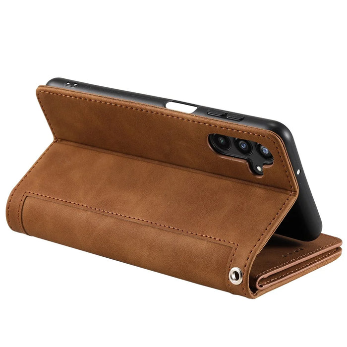 For Samsung Galaxy S25 Case PU Leather Phone Cover with Zipper Wallet 9 Card Slots - Brown - 5