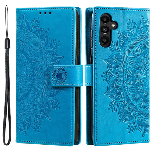 For Samsung Galaxy S25 Case Imprinted Totem PU Leather Wallet Stand Phone Cover - Blue - 1
