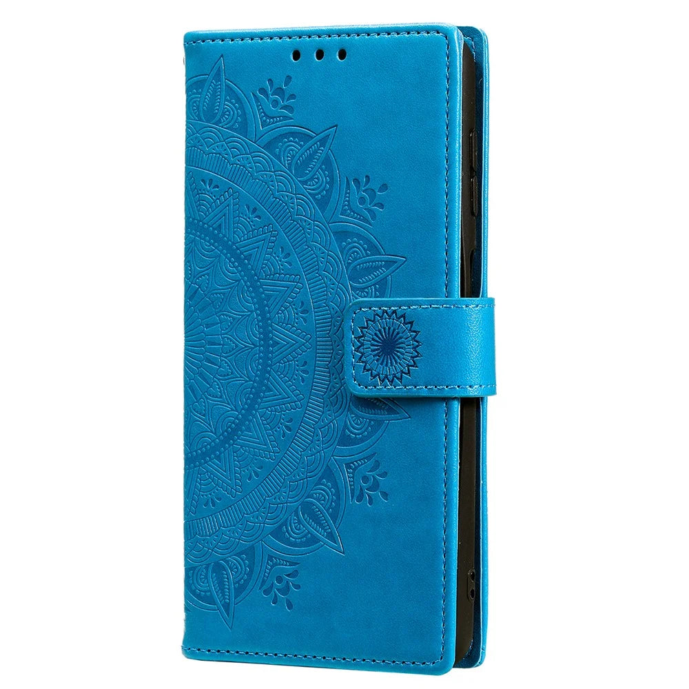 For Samsung Galaxy S25 Case Imprinted Totem PU Leather Wallet Stand Phone Cover - Blue - 4