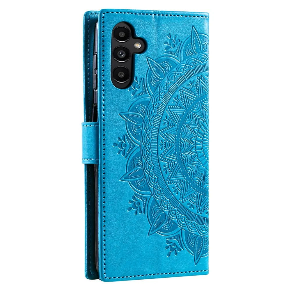 For Samsung Galaxy S25 Case Imprinted Totem PU Leather Wallet Stand Phone Cover - Blue - 5