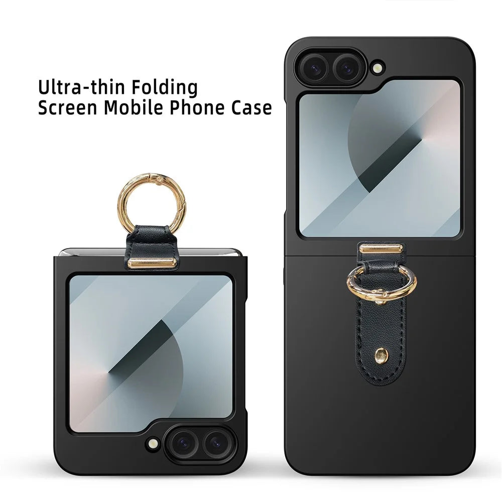 For Samsung Galaxy Z Flip7 FE 5G / Z Flip6 5G Case Skin-Touch Ring Holder Kickstand PC Phone Cover with Rear Screen Film - Black - 2