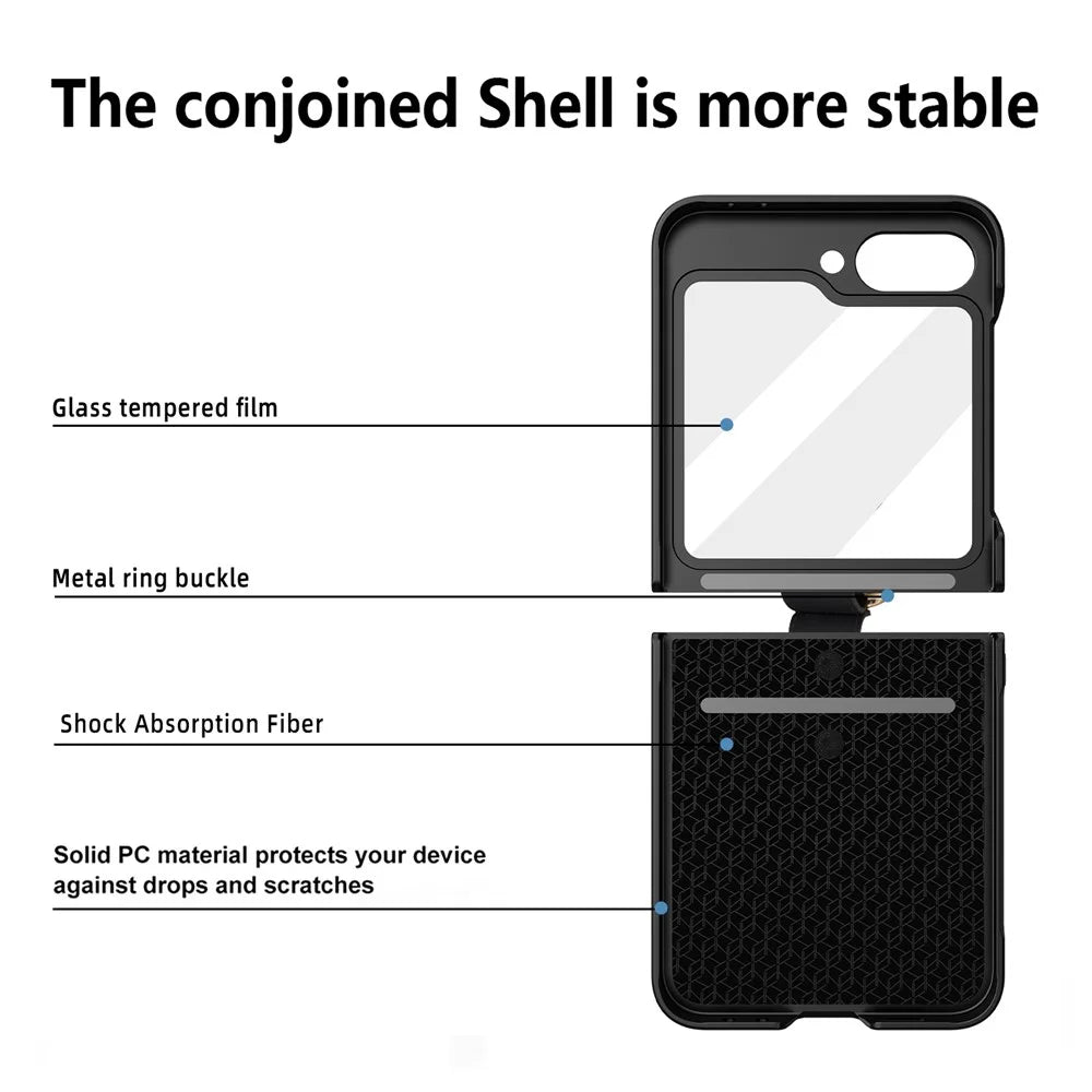 For Samsung Galaxy Z Flip7 FE 5G / Z Flip6 5G Case Skin-Touch Ring Holder Kickstand PC Phone Cover with Rear Screen Film - Black - 3