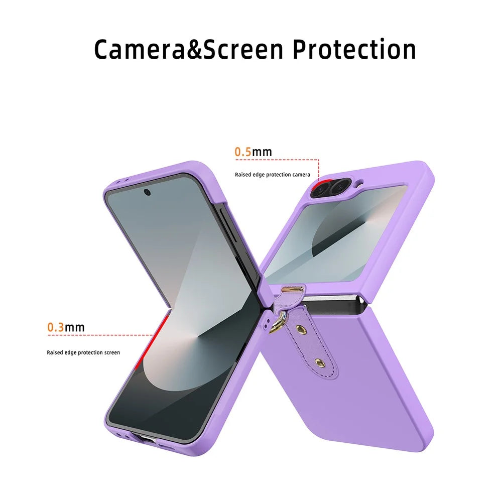 For Samsung Galaxy Z Flip7 FE 5G / Z Flip6 5G Case Skin-Touch Ring Holder Kickstand PC Phone Cover with Rear Screen Film - Black - 4