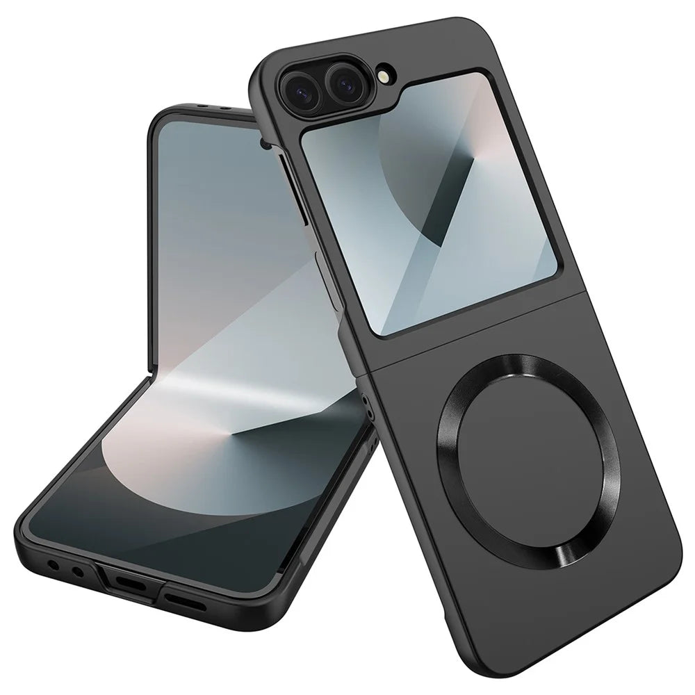 For Samsung Galaxy Z Flip7 FE 5G / Z Flip6 5G Magnetic Case CD Vein Skin-Touch PC Phone Cover with Screen / Lens Film - Black - 1