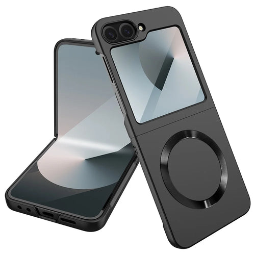 For Samsung Galaxy Z Flip7 FE 5G / Z Flip6 5G Magnetic Case CD Vein Skin-Touch PC Phone Cover with Screen / Lens Film - Black - 1