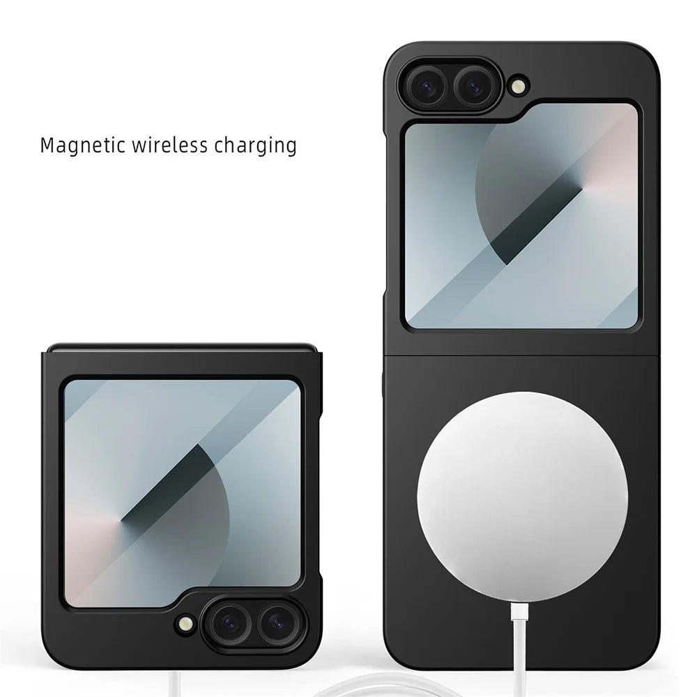 For Samsung Galaxy Z Flip7 FE 5G / Z Flip6 5G Magnetic Case CD Vein Skin-Touch PC Phone Cover with Screen / Lens Film - Black - 2
