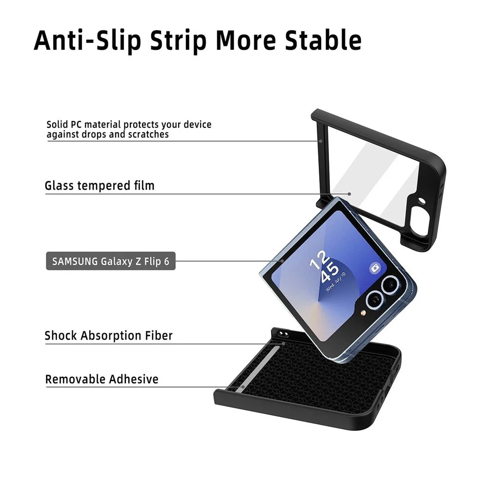 For Samsung Galaxy Z Flip7 FE 5G / Z Flip6 5G Magnetic Case CD Vein Skin-Touch PC Phone Cover with Screen / Lens Film - Black - 3