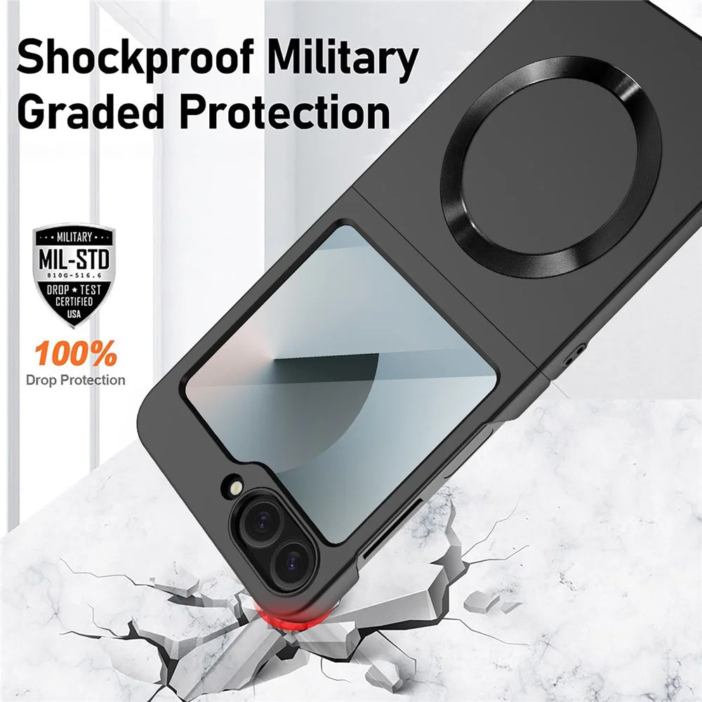 For Samsung Galaxy Z Flip7 FE 5G / Z Flip6 5G Magnetic Case CD Vein Skin-Touch PC Phone Cover with Screen / Lens Film - Black - 5