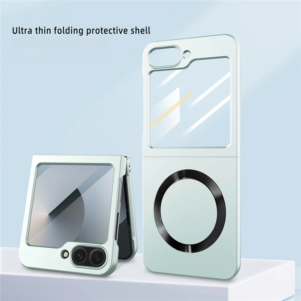 For Samsung Galaxy Z Flip7 FE 5G / Z Flip6 5G Magnetic Case CD Vein Skin-Touch PC Phone Cover with Screen / Lens Film - Black - 6