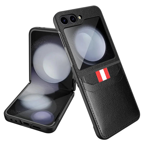 For Samsung Galaxy Z Flip7 FE 5G / Z Flip6 5G Case Litchi Texture PU+PC Phone Cover with Screen / Lens Film - Black - 1