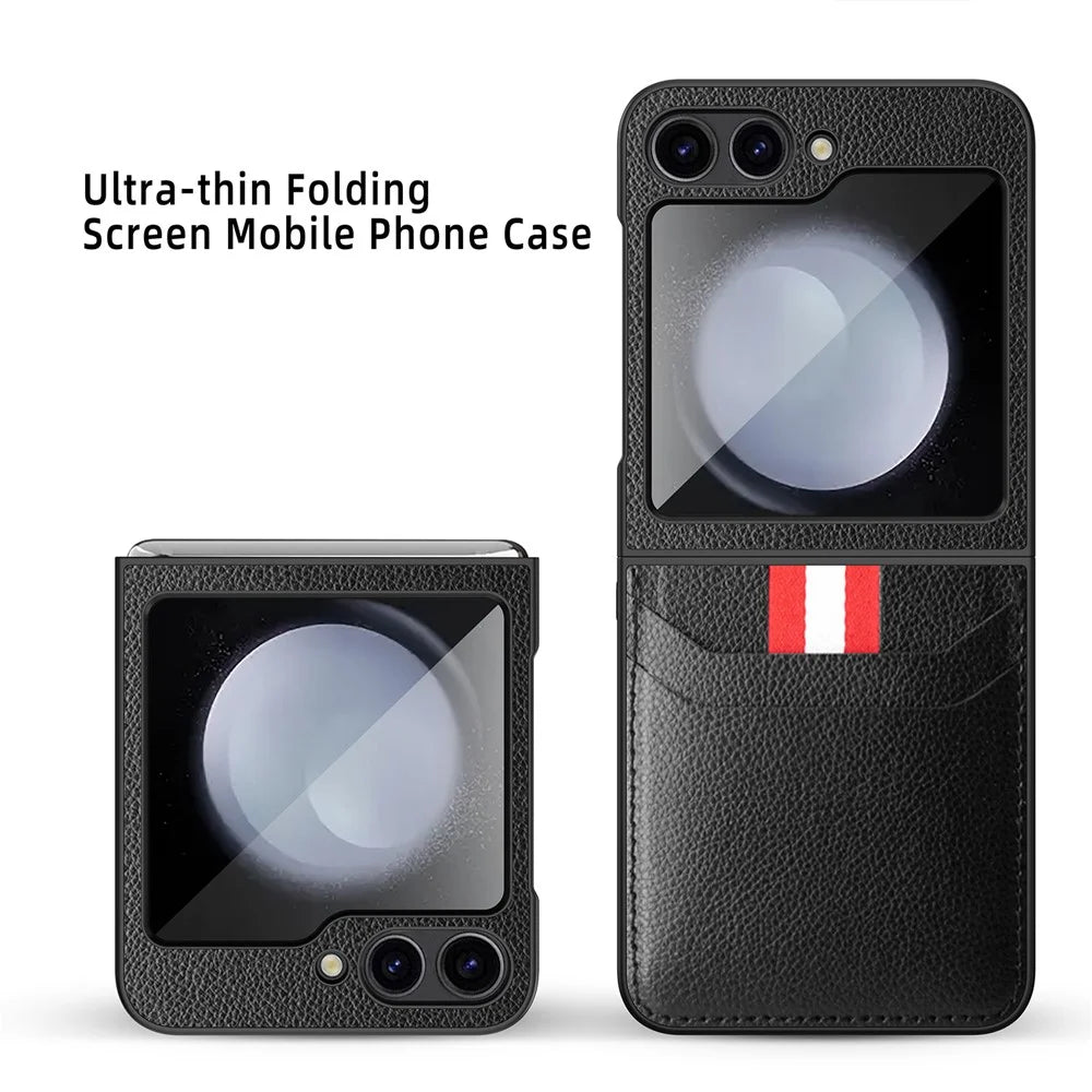 For Samsung Galaxy Z Flip7 FE 5G / Z Flip6 5G Case Litchi Texture PU+PC Phone Cover with Screen / Lens Film - Black - 2