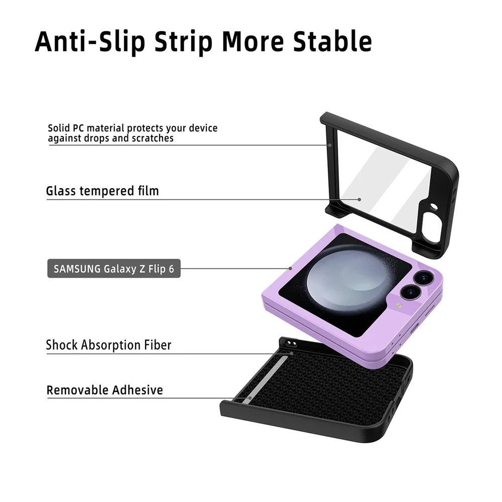 For Samsung Galaxy Z Flip7 FE 5G / Z Flip6 5G Case Litchi Texture PU+PC Phone Cover with Screen / Lens Film - Black - 3