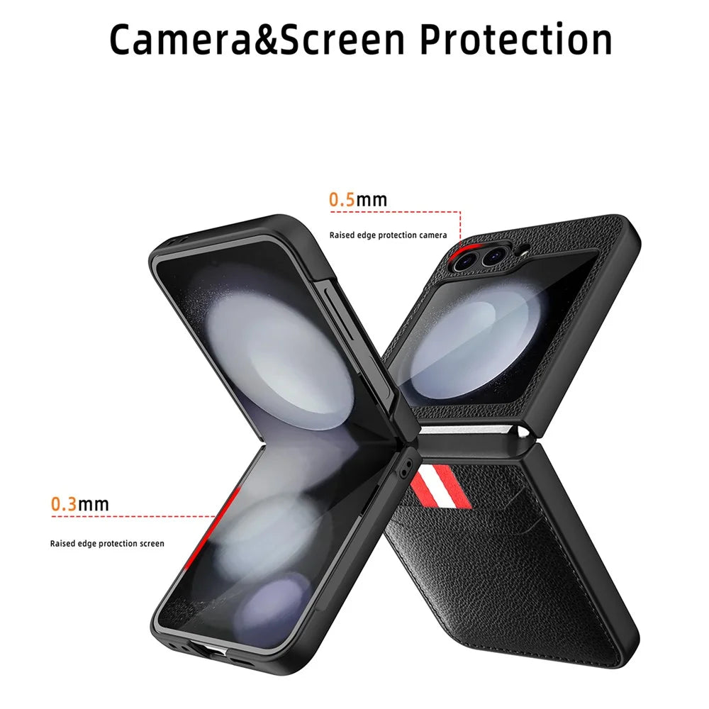 For Samsung Galaxy Z Flip7 FE 5G / Z Flip6 5G Case Litchi Texture PU+PC Phone Cover with Screen / Lens Film - Black - 4