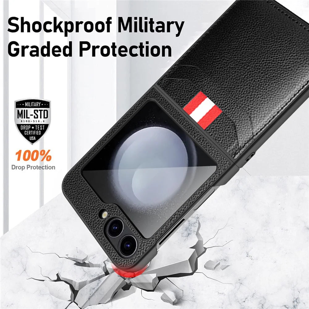 For Samsung Galaxy Z Flip7 FE 5G / Z Flip6 5G Case Litchi Texture PU+PC Phone Cover with Screen / Lens Film - Black - 5