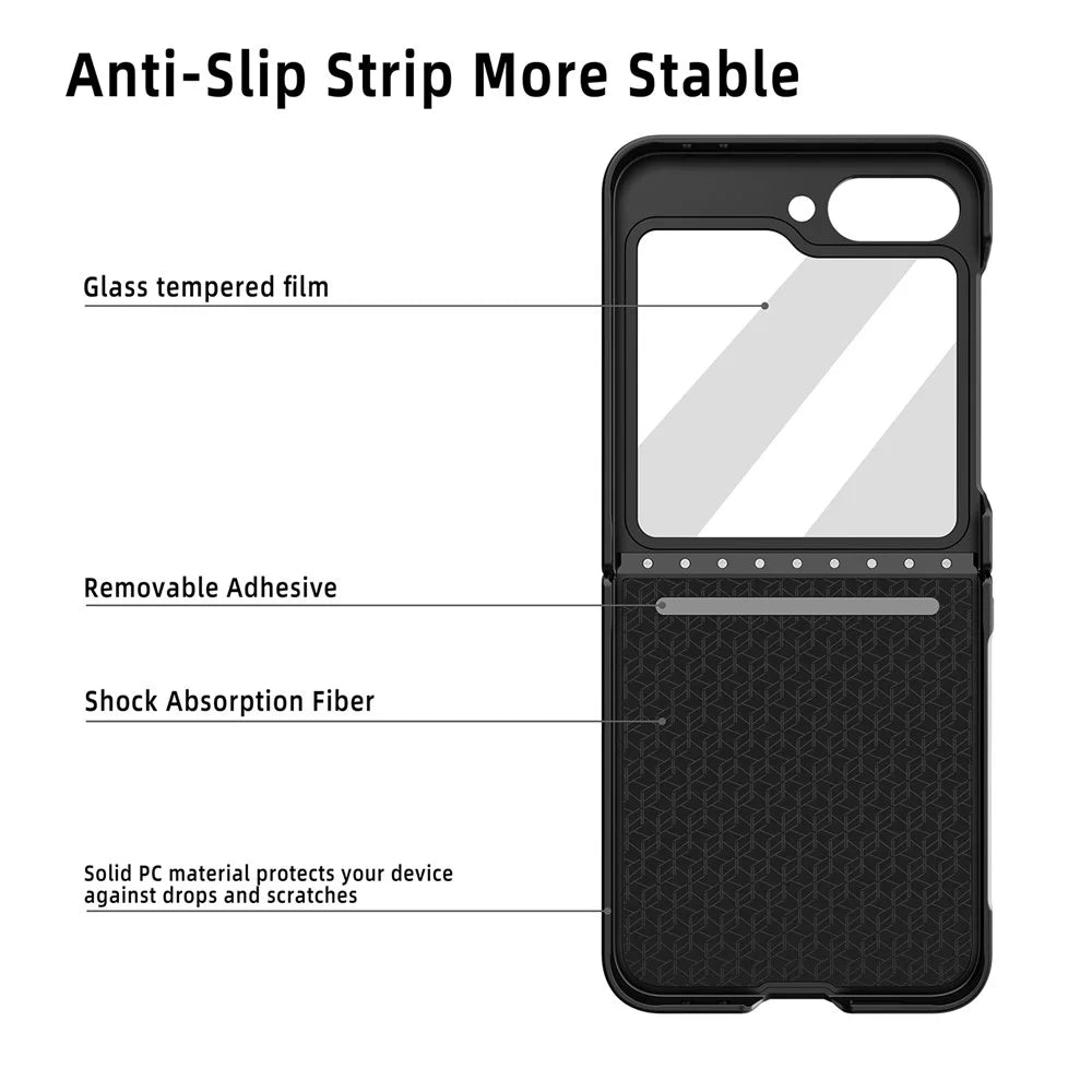 For Samsung Galaxy Z Flip7 FE 5G / Z Flip6 5G Magnetic Case Kickstand PC+PU Phone Cover with Screen / Lens Film - Wheat Black - 4