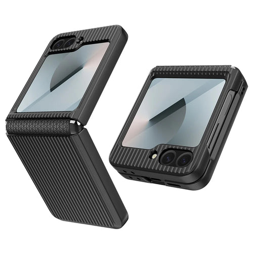 For Samsung Galaxy Z Flip7 FE 5G / Z Flip6 5G Case Stripes Style Hard PC Phone Cover with Screen / Lens Film - Black - 1