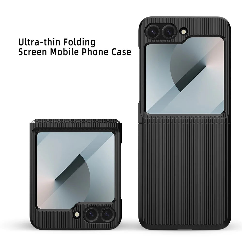 For Samsung Galaxy Z Flip7 FE 5G / Z Flip6 5G Case Stripes Style Hard PC Phone Cover with Screen / Lens Film - Black - 2