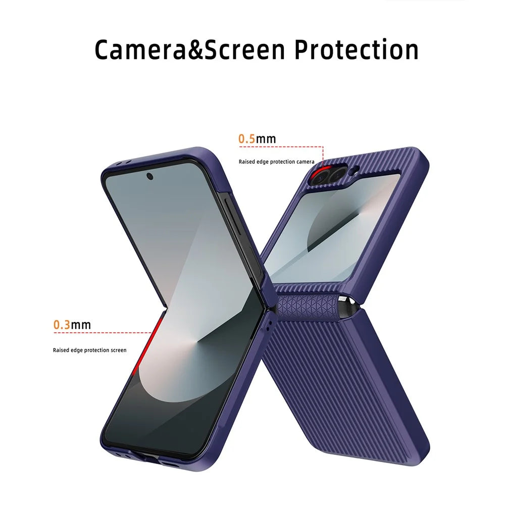 For Samsung Galaxy Z Flip7 FE 5G / Z Flip6 5G Case Stripes Style Hard PC Phone Cover with Screen / Lens Film - Black - 5