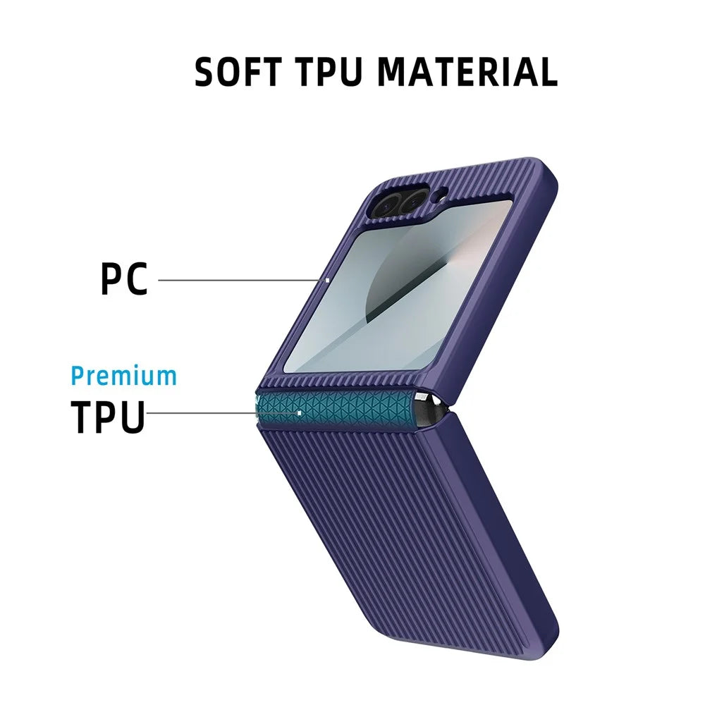 For Samsung Galaxy Z Flip7 FE 5G / Z Flip6 5G Case Stripes Style Hard PC Phone Cover with Screen / Lens Film - Black - 6