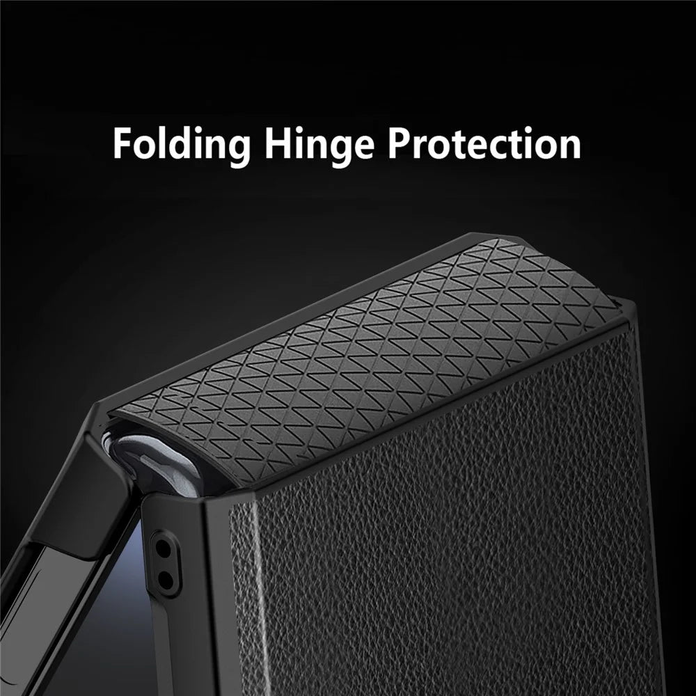 For Samsung Galaxy Z Flip7 FE 5G / Z Flip6 5G Case Kickstand PC+PU Phone Cover with Screen / Lens Film - Black - 5