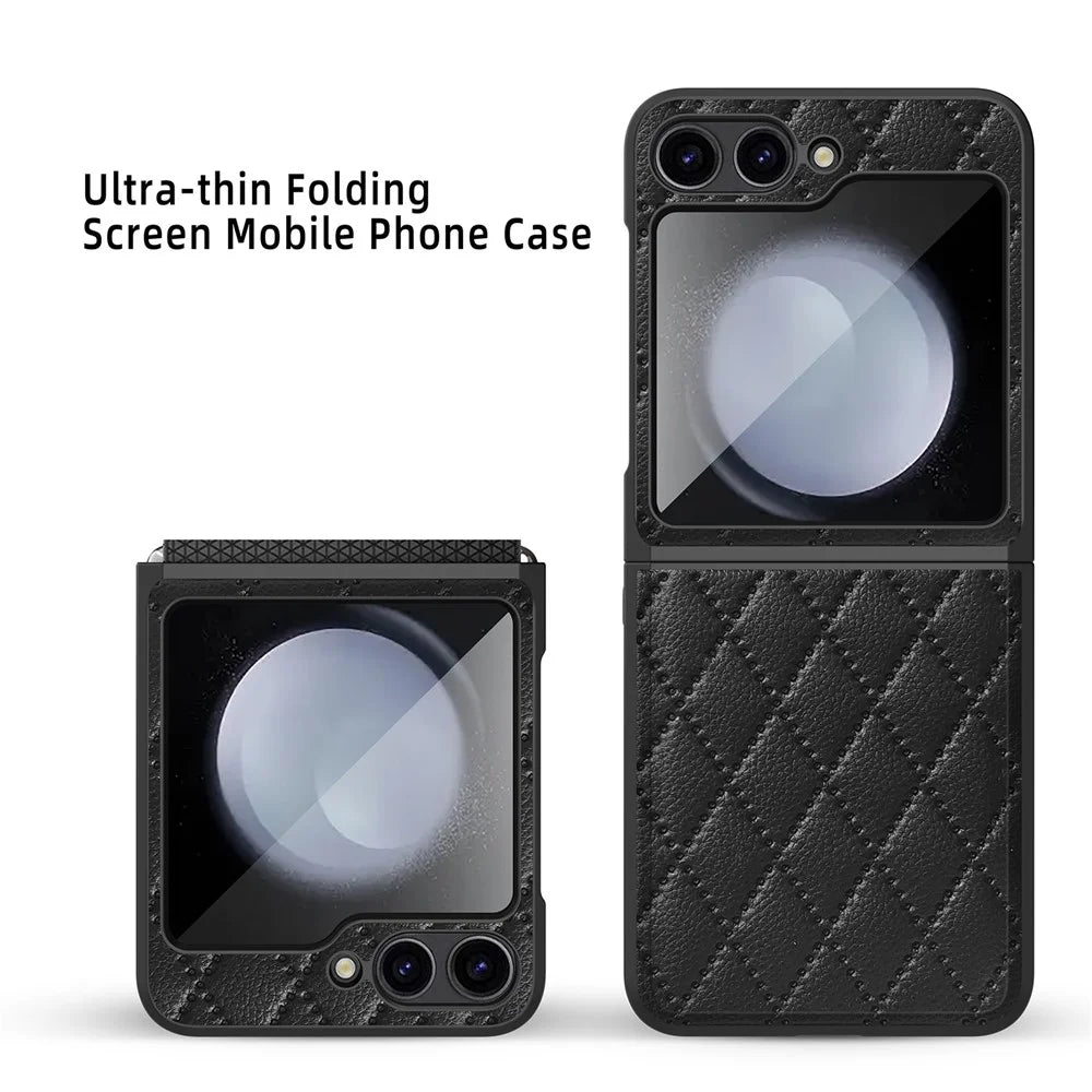 For Samsung Galaxy Z Flip7 FE 5G / Z Flip6 5G Case Rhombus Imprint PU+Hard PC Phone Cover with Screen / Lens Film - Black - 2