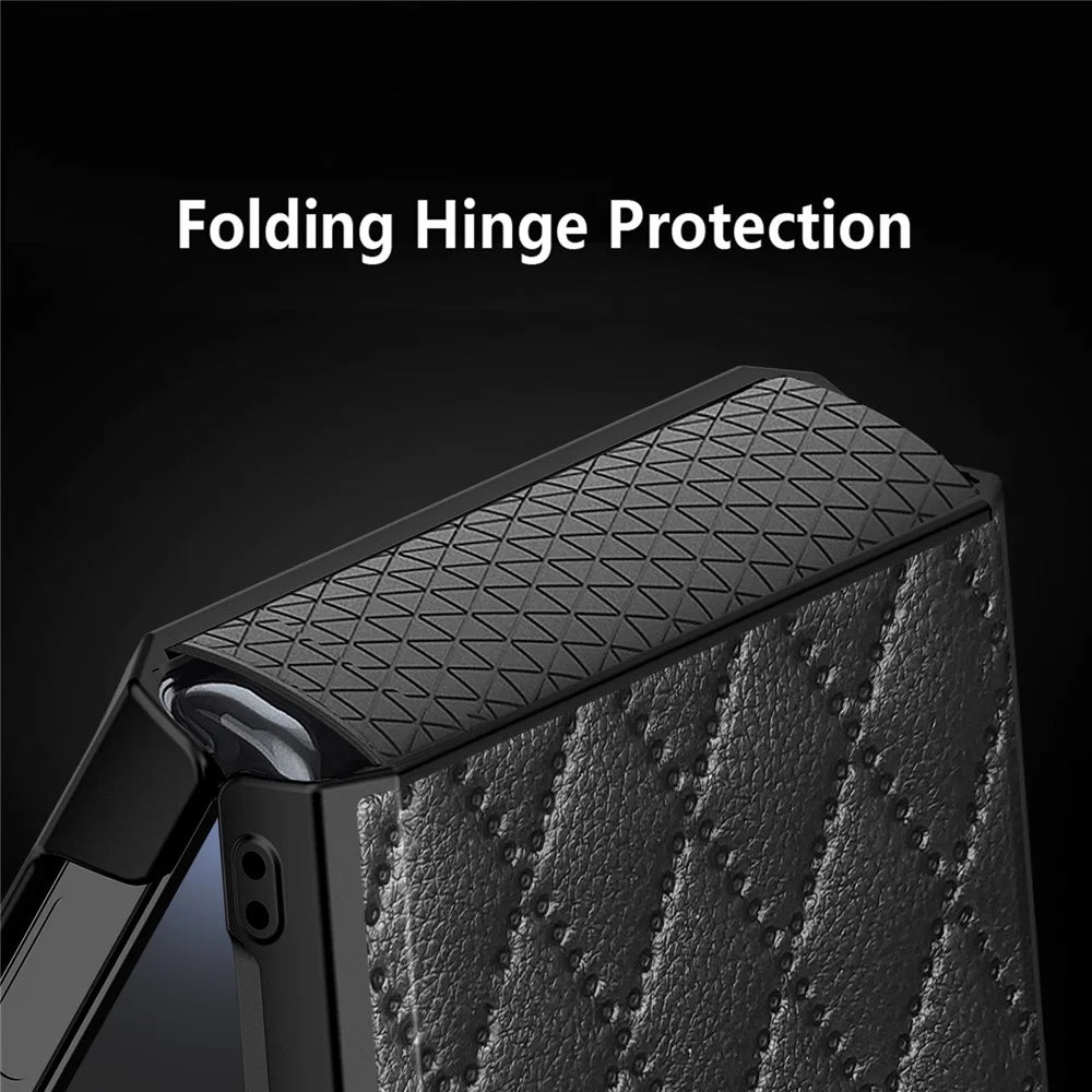 For Samsung Galaxy Z Flip7 FE 5G / Z Flip6 5G Case Rhombus Imprint PU+Hard PC Phone Cover with Screen / Lens Film - Black - 4