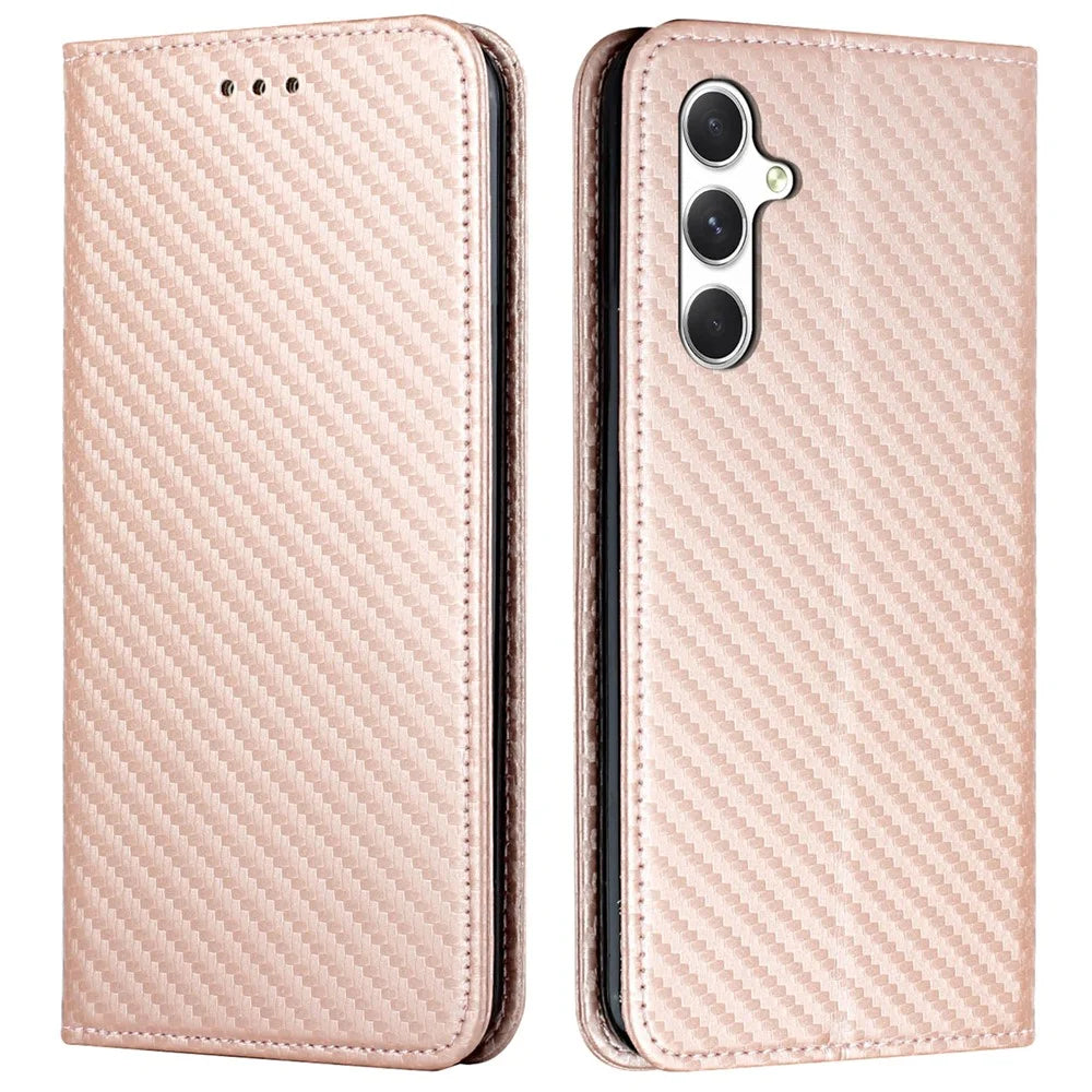 For Samsung Galaxy A26 5G / A16 5G / A16 4G Case Leather Flip Phone Cover Stand Strong Magnetic Closure - Rose Gold - 1
