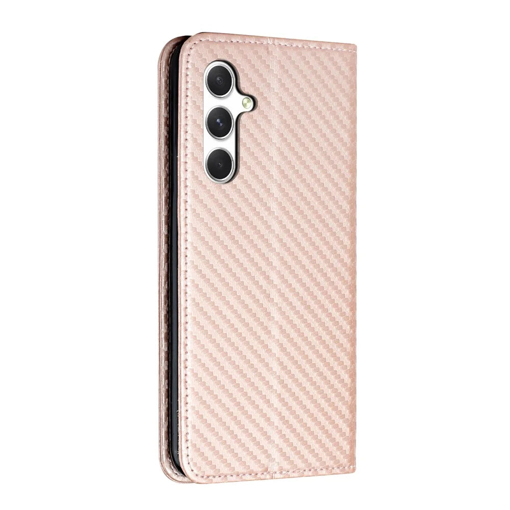 For Samsung Galaxy A26 5G / A16 5G / A16 4G Case Leather Flip Phone Cover Stand Strong Magnetic Closure - Rose Gold - 7