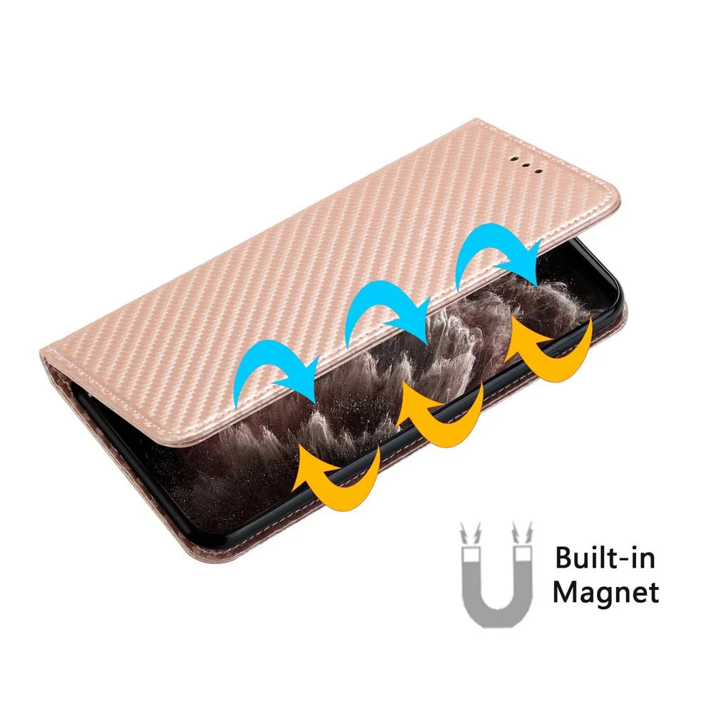 For Samsung Galaxy A06 4G Case Leather Flip Phone Cover Stand Strong Magnetic Closure - Rose Gold - 4