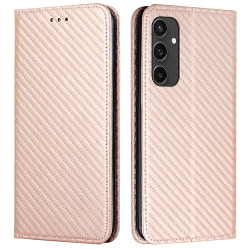 For Samsung Galaxy S24 FE Case Leather Flip Phone Cover Stand Strong Magnetic Closure - Rose Gold - 1