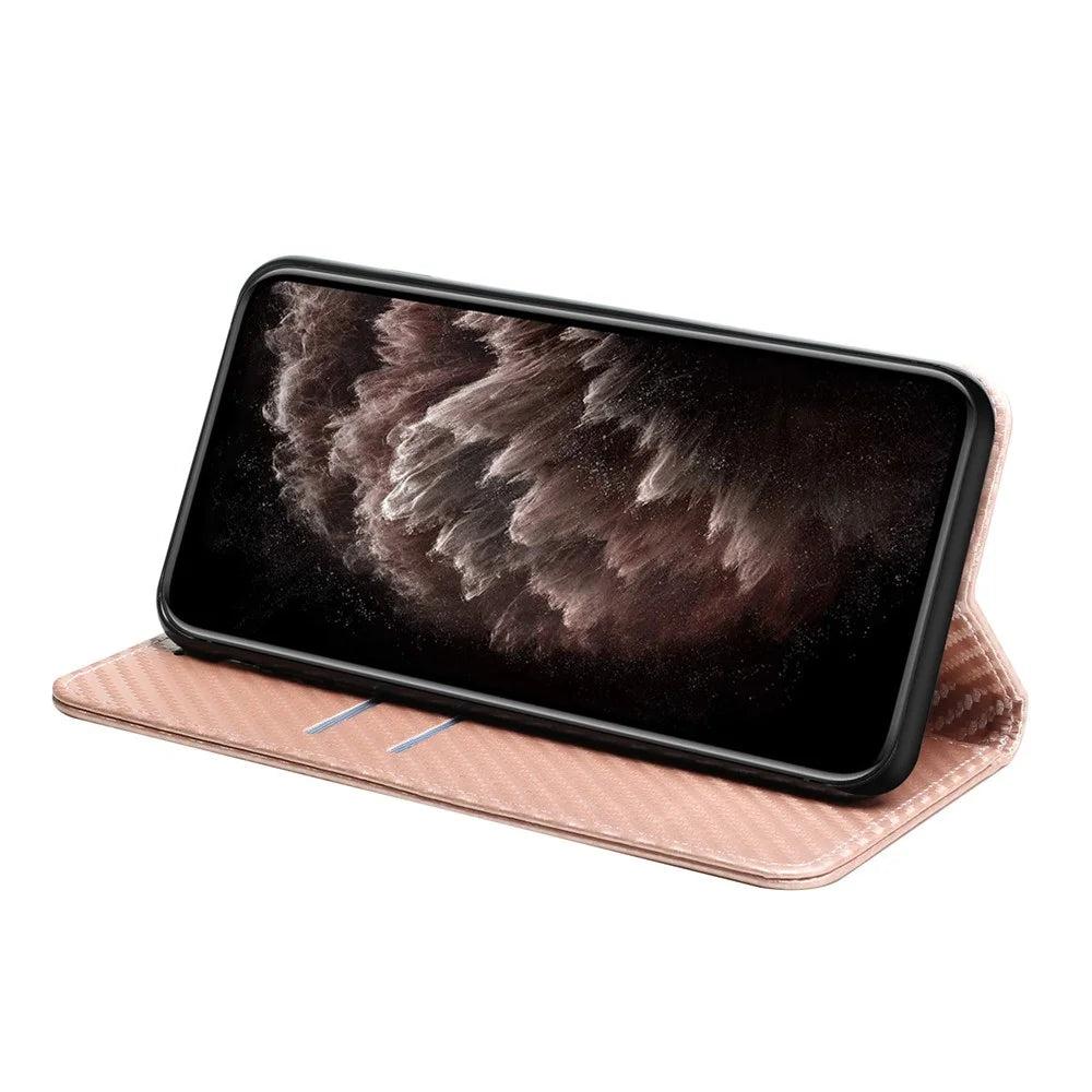 For Samsung Galaxy S24 FE Case Leather Flip Phone Cover Stand Strong Magnetic Closure - Rose Gold - 3