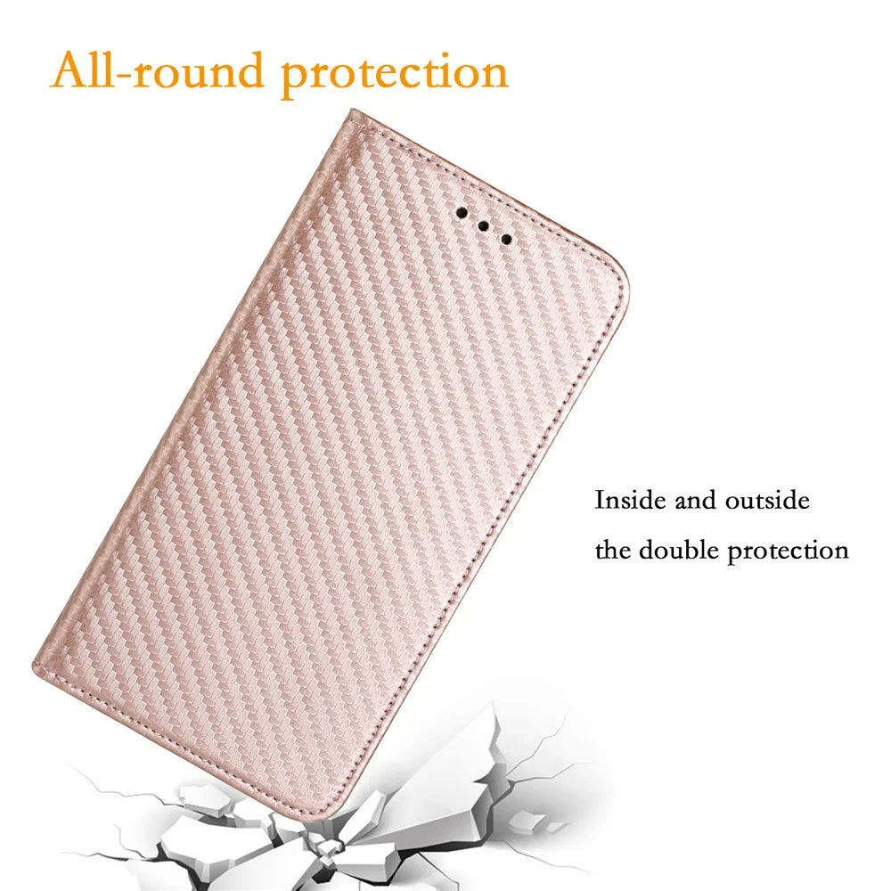 For Samsung Galaxy S24 FE Case Leather Flip Phone Cover Stand Strong Magnetic Closure - Rose Gold - 5