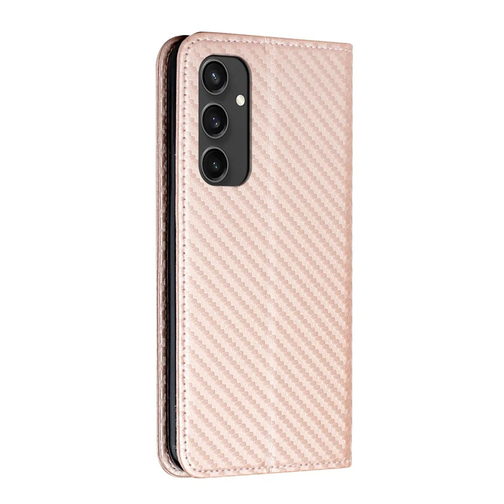 For Samsung Galaxy S24 FE Case Leather Flip Phone Cover Stand Strong Magnetic Closure - Rose Gold - 7