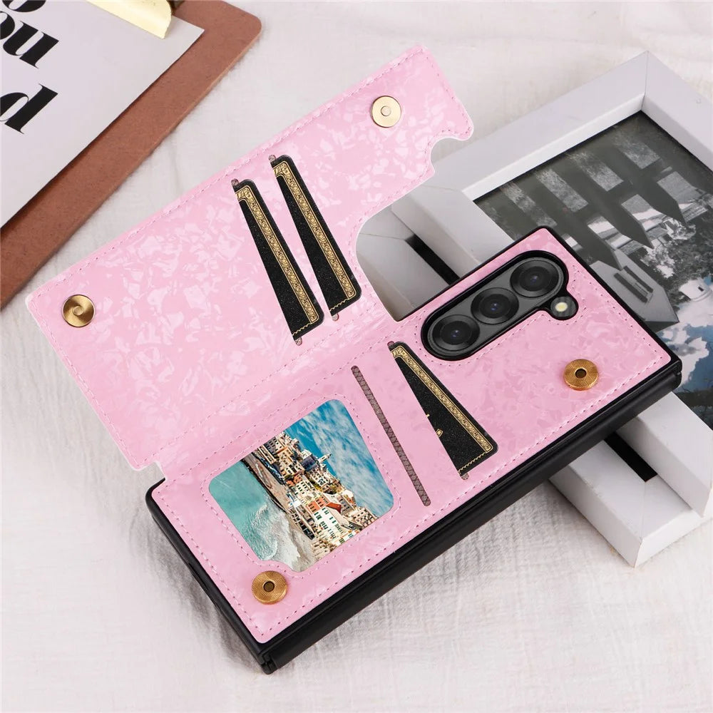 For Samsung Galaxy Z Fold6 5G Case Flower Leather+PC RFID Blocking Phone Cover Card Slots - Rose - 3