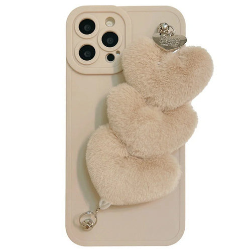 For iPhone 16 Pro Max Case Fluffy Heart Wristband TPU Phone Cover - 1