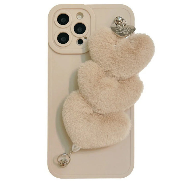 For iPhone 16 Pro Max Case Fluffy Heart Wristband TPU Phone Cover - 1