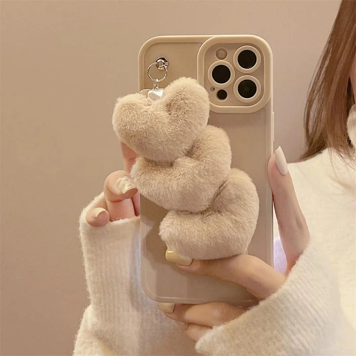 For iPhone 16 Pro Max Case Fluffy Heart Wristband TPU Phone Cover - 3