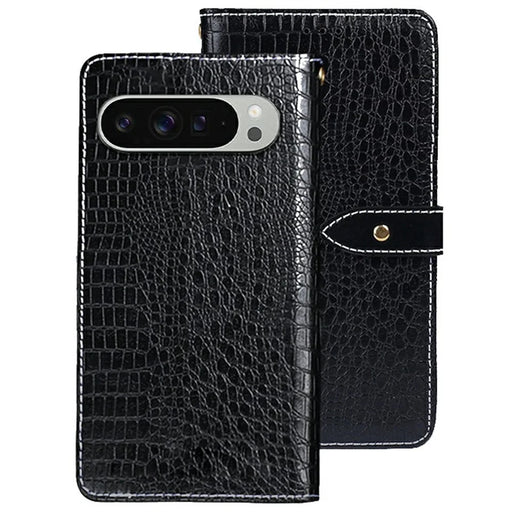 IDEWEI For Google Pixel 9 Pro XL Case Crocodile Texture PU Leather Flip Phone Cover - Black - 1
