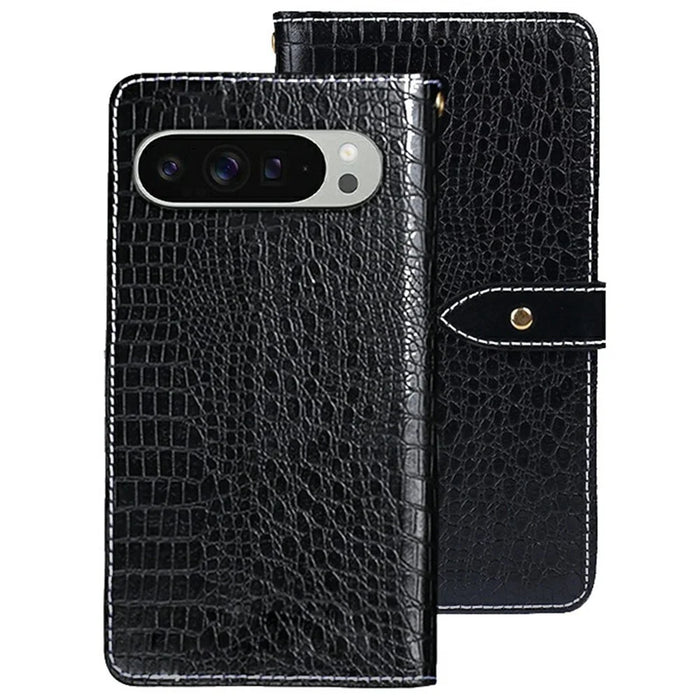 IDEWEI For Google Pixel 9 Pro XL Case Crocodile Texture PU Leather Flip Phone Cover - Black - 1