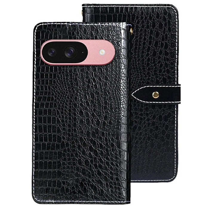 IDEWEI For Google Pixel 9 Pro  /  Pixel 9 Case Crocodile Texture PU Leather Flip Phone Cover - Black - 1