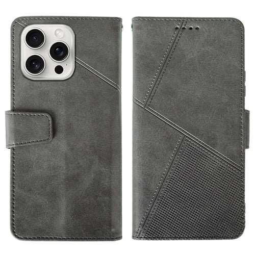 IDEWEI For iPhone 16 Pro Max Case Leather Wallet Phone Cover Stand Calf Texture - Grey - 1