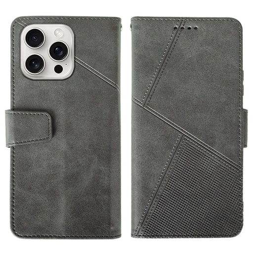 IDEWEI For iPhone 16 Pro Max Case Leather Wallet Phone Cover Stand Calf Texture - Grey - 1