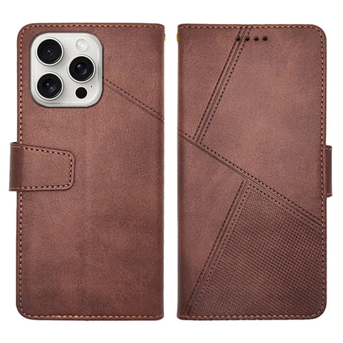 IDEWEI For iPhone 16 Pro Case Leather Wallet Phone Cover Stand Calf Texture - Coffee - 1