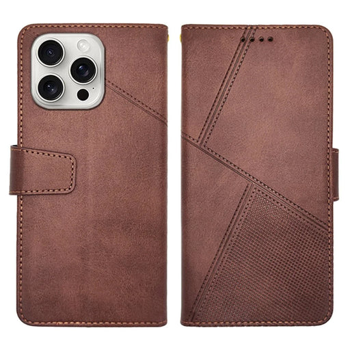 IDEWEI For iPhone 16 Pro Case Leather Wallet Phone Cover Stand Calf Texture - Coffee - 1