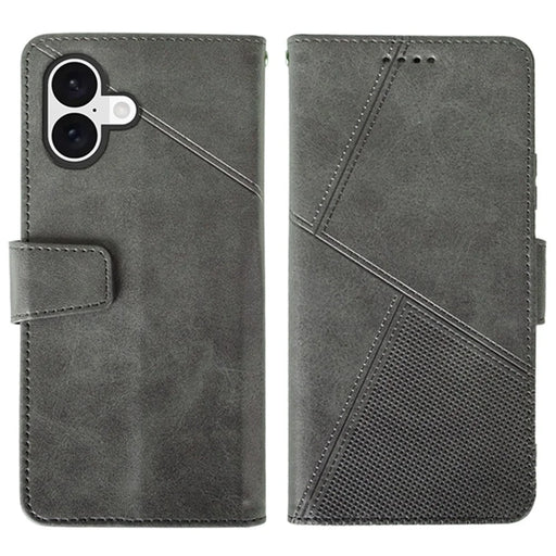 IDEWEI For iPhone 16 Plus Case Leather Wallet Phone Cover Stand Calf Texture - Grey - 1