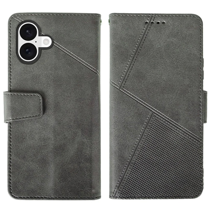 IDEWEI For iPhone 16 Plus Case Leather Wallet Phone Cover Stand Calf Texture - Grey - 1